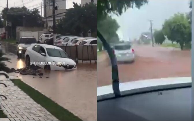 Chuva inunda ruas invade casas e causa transtornos em Cuiabá e VG